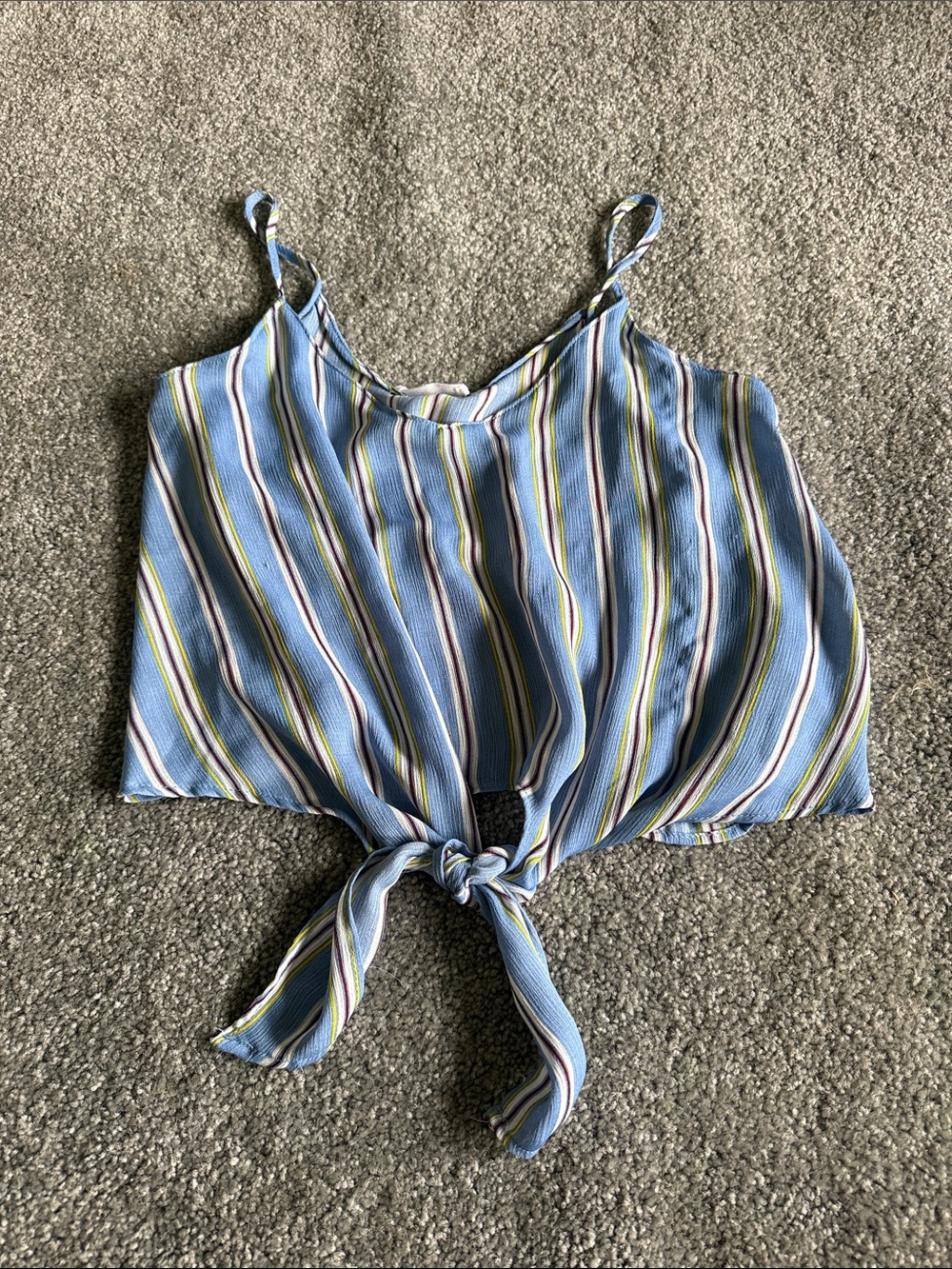 Lush Blue Multi-Stripe Tie-Front Cami